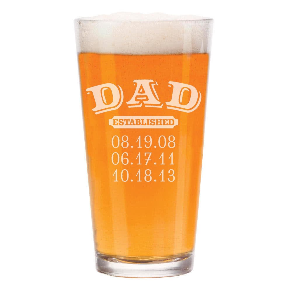 Engraved Dad Established Glass Custom Personalized Father Gift (16 oz Pint Glass)