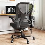 Ergonomic Office Chair with Adjustable Lumbar Support, Mesh Home Office Desk Chair with Flip-up Arms and Wheels, Black
