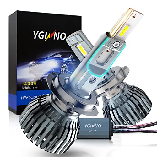 YGINNO H7 LED Headlight Bulbs, 100W 20000 Lumens 500% Brighter LED Headlights Conversion Kit, High Power CSP Chips 6500K Bright White H7 LED Bulb, Quick Installation IP68 Waterproof, Pack of 2