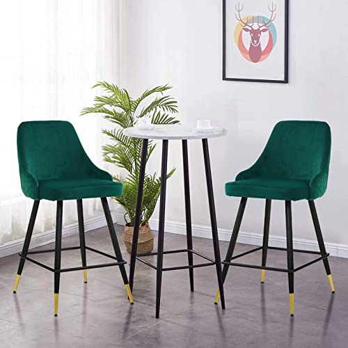 Bar Stools Set Of 2 Counter Stools Velvet Barstool Modern Bar Chairs Accent Upholstered Chairs Pub Height Home Bar Dining Kitchen Stools Chairs Green #TOP1