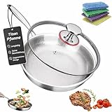 Rociveya 2026 Sartén de Titanio sin Revestimiento, Titanium Pro Premium 20/24/26/28/30 cm, Sartén Titanios Martillado, Apto para todo tipo de estufas (Con tapa, 20cm)