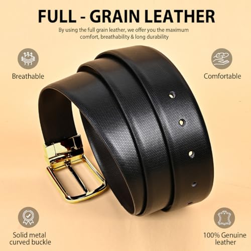 Image of HAYES LONDON Belts for Men Leather Original - Belt for Men Formal with Classic Design, Durable and Italian Reversible Men Belts for All Occasions