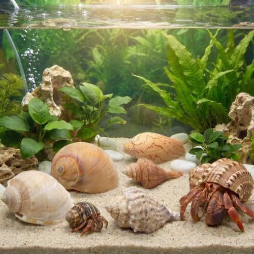 Image of 6PCS Hermit Crab Shells Medium to Large, Natural Sea Conch 2.5 inch-3.5 inch, Opening Size 1.5 inch - 2.7 inch | Growth Turbo Shells Hermit Crab Small Medium Large, Saltwater Hermit Crab Accessories