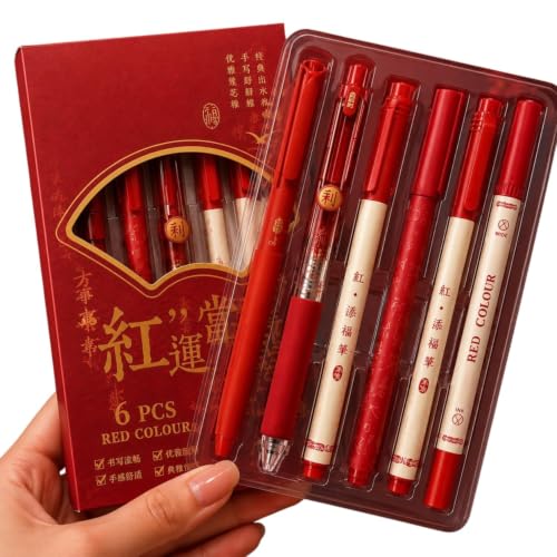 Image of Alokik Luxury Gel Pens and Highlighter 5pcs black Color pen + 1 pcs highlighter Coordinated Design, Signature Pen Set, Writing School Supplies (Red & White Gel Pen Set Of 6)