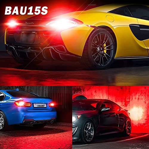 Natgic Red Bau15S Py21W Led Bulbs Canbus Error Free Reversing Light Brake Light Bulbs, Bau15S Rear Tail Light Backup Light, No Hyper Flash Led Car Stop Light Parking Light 12-24V 3700Lm(Pack Of 2) #TOP6