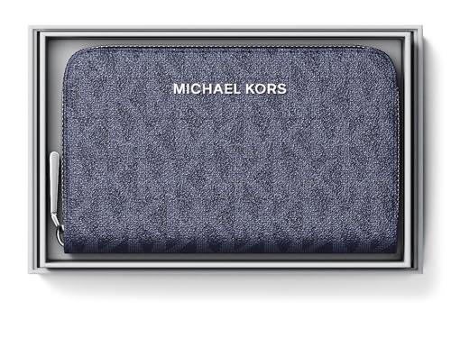 Image of Michael Kors, Womens, Jet Set Small Zip Around Card Case, Dress Blues, Small