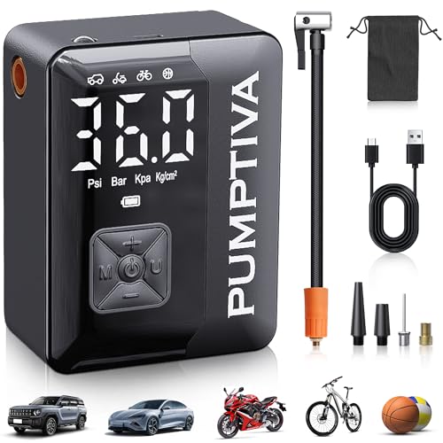 Tire Inflator Portable Air Compressor, 150 PSI Portable Electric Bike Pump Auto Shut-Off Cordless Car Tire Air Pump with Accurate LCD Display LED Light for Car, Motorcycle, Bicycle, Bike, Ball
