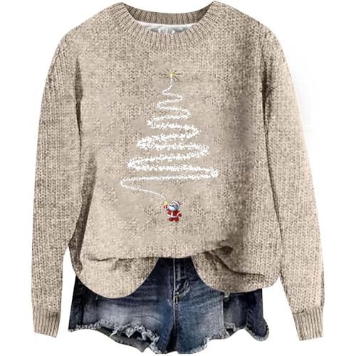 Weihnachtspullover Damen Strick, Weihnachtspulli mit Weihnachtsbaum...
