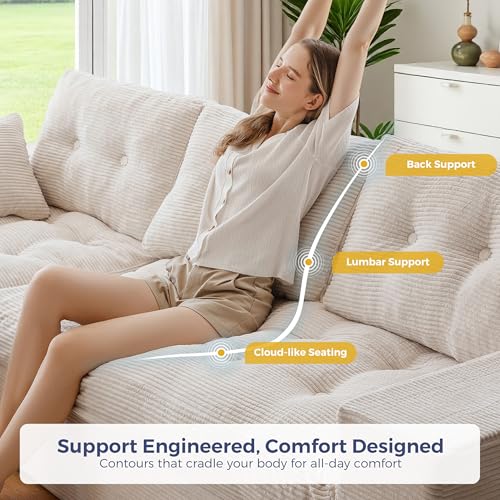 Image of MAXYOYO 96 inch L Shaped Modular Sectional Sofa with Ottoman, Cloud Boneless Couch with Layered Cushion, Upholstered Sofa in a Box, Flexible Module Combination for Living Room, No Assembly, Beige