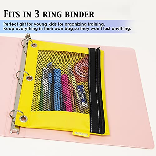 BAZIC Pencil Pouch 3 Ring Binder Pouch w/Rivet Enforced Rings Holes, Mesh Window, Bright Assorted Color Zipper Pouches Case, 1 Unit, Random Color - Thumbnail 4