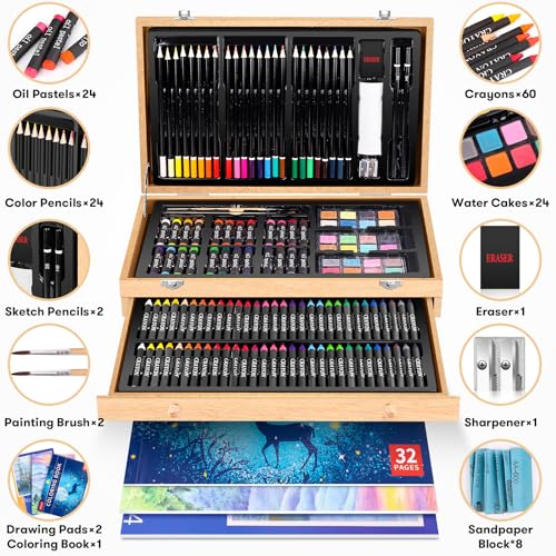 image for Art Supplies, iBayam 150-Pack Deluxe Wooden Art Set Crafts Drawing Pai