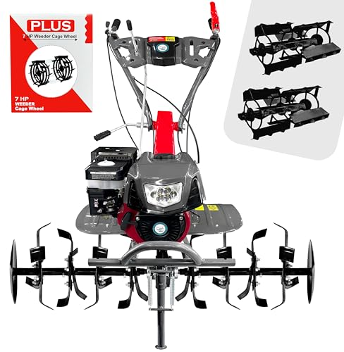 Image of DVI 7HP Weeder /Tiller /Cultivator with Light & 4 Stroke High Power Petrol Engine | for Working in Different Whether | Suitable for Farm & Agriculture Weeding (with CAGE Wheel Attachment)