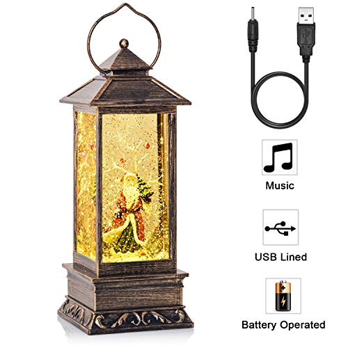 DearHouse Singing Musical Lighted Christmas Snowman Water Glittering Swirling Snow Globe Lantern