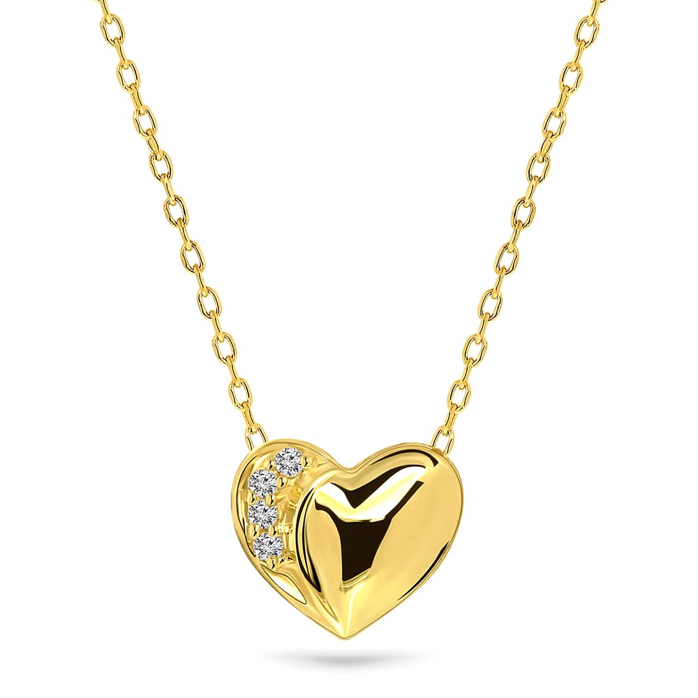 MIORE - Collana Donna Oro Giallo Vero 9KT 375 - Diamanti Naturali, Ciondolo Cuore Pendente con Catena, Collana anallergica Catenina lunga Cm. 45