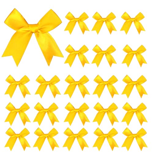 50 Pieces Gift Wrap Bows Premium Satin Ribbon Bows 3.3 Inch Craft Bows for Gift Wrapping DIY Treat Bags Holiday Gifts Bag Party Decorations Wedding Decor Christmas Birthday Presents (Yellow)