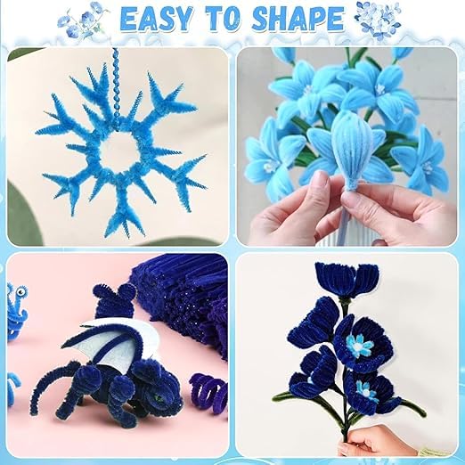 Image of 100Pcs Pipe Cleaners Craft Set | Chenille Stem Fuzzy Sticks DIY Craft Supplies for Art Projects Activities, Decorations, Flower Making, Modeling & Sculpting (Peacock Blue)