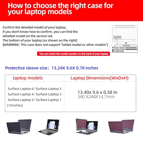 Funda para Surface Laptop 15 Pulgadas Cuero PU Rojo Vino miniatura 4