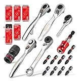 Geinxurn Juego de 16 mini destornilladores de carraca, destornillador multibit de impacto con mini llave cuadrada de 1/4, soporte magnético para puntas y caja de metal para reparación