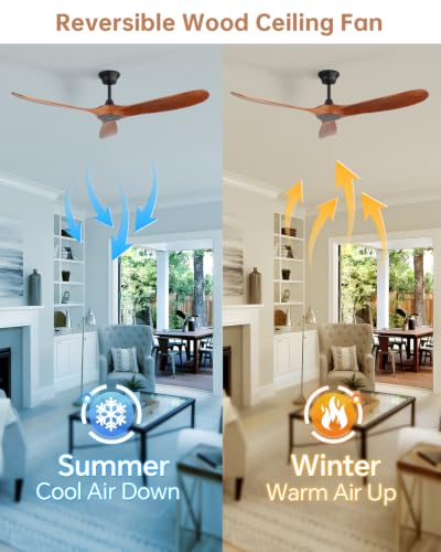 Image of Sofucor 60 Inch Wood Ceiling Fan No Light with Remote, Modern, 3 Blades | Without Light, Quiet Reversible DC Motor, 6 Speed, Timer, Indoor /Covered Outdoor /Bedroom /Living Room /Patio /Farmhouse, Brown