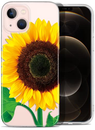 LANYOS Compatible with iPhone 13 Pro (6.1 inch) Case, Ultra-Thin Gold Sparkle Glitter Flower Pattern Soft & Flexible Silicone Shockproof TPU Bumper Protective Cover (Sunflower)