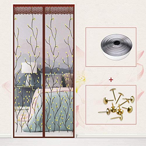 Marrón Mosquiteras Para Puertas Exteriores 90x200cm / 35x78inches Rollo Tela Mosquitera para madera, puertas de aluminio de hierro y balcón, puerta corredera de la sala de estar,Fácil de Montar sin T