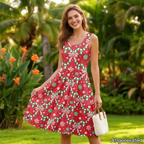 Image of Dreaweet Casual Sleeveless Dresses for Women Girls, Round Neck Tank Dresses with Pockets Summer Sundress Size XS-4XL