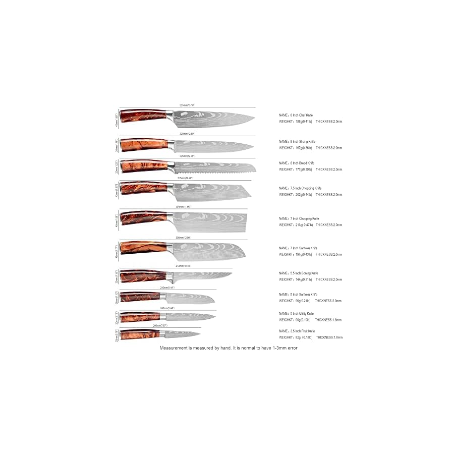 XYJ 13pcs/set Chef Knives With Carry Bag Sharpener Rod Whetstone Laser Pattern Stainless Steel Kitchen Knife Tools For Meat Fish Vegetable Cutting Ergonomic Handle