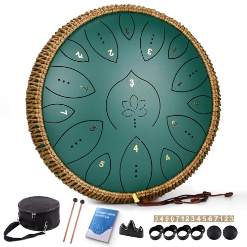 Steel Tongue Drum 13 Inches 15 Notes, Hand Pan Drums for Adults 440hz, C Major Handpan Musical...