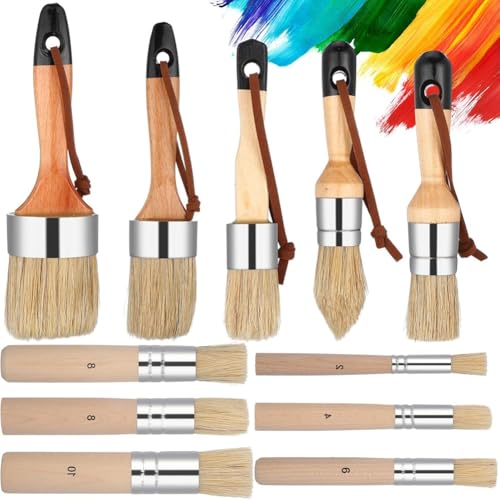 Juqoyue Juego de 11 Pinceles para Esténcil de Tiza con de Madera para Proyectos de Esténcil de Pintura de Tiza, Muebles, Manualidades Artísticas y Mucho Más
