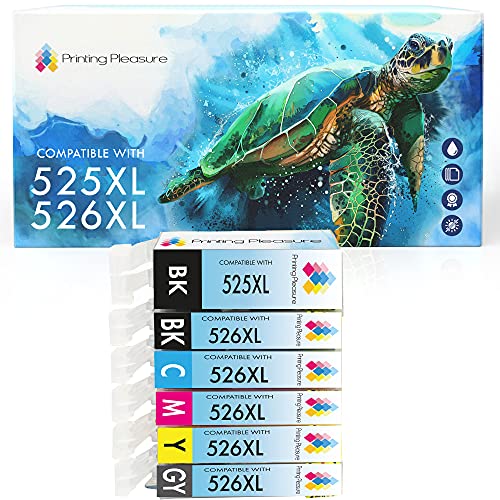 18 Compatible PGI-525 CLI-526 Ink Cartridges For Pixma MG5150 MG5250 MG6150 MG6250 MG8150 MG8250 MX885 IP4850 IP4950 IX6550 - Black/Photo Black/Cyan/ Magenta/Yellow/Grey, High Capacity