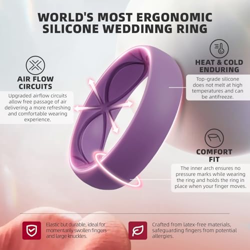 Image of Egnaro 4 /5 /8 Variety Multipack Ergonomic Breathable Bridal Rings Sets, 6mm Wide - 2mm Thick Rubber Wedding bands women, silicone Rings for her with Half Size