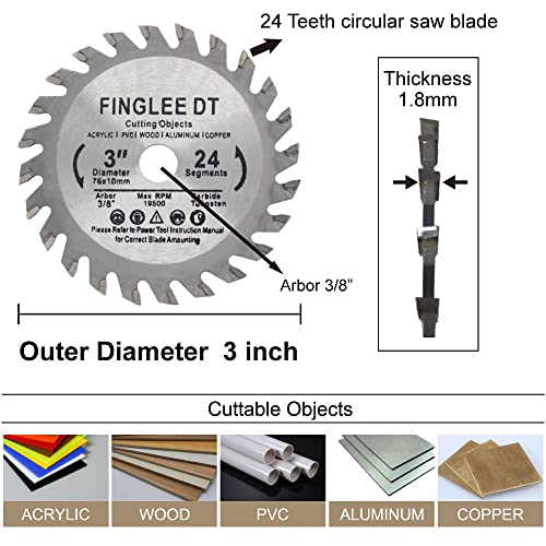 Finglee Dt 3 Inch Circular Saw Blade,24 Segments Tct Cutting Disc For Wood Plastic Composite Objects 76Mm (1) #TOP1