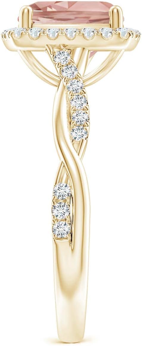 Angara Natural Morganite Engagement Ring for Women | 1.8 ct Cushion-Cut Morganite Diamond Halo Ring in Yellow Gold | April Birthday, Gemstone Jewelry Gift | AAAA | 8mm | Ring Size- 6.5