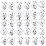 Lezed 30 Stück Transparent Kunststoff Saugnäpfe mit Haken Saugnapfhalter mit Haken Saugnapf und Metallhaken für Glas Spiegel Fliesen Fenster Küche Badezimmer 40mm