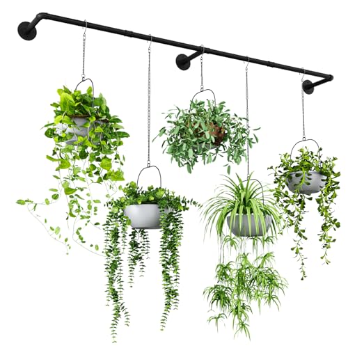 Bamworld Percha para plantas de interior de 70 pulgadas, soporte para plantas colgantes para ventanas, estantes de plantas, varilla de metal, macetas no incluidas