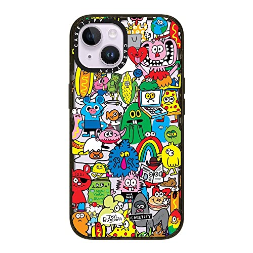 CASETiFY �C���p�N�g iPhone 14 �P�[�X [MIL�K�i���� (4x MIL-STD-810G)/2.5m����̗����������N���A] - Fun Friends by Jon Burgerman - �O���b�V�[ �u���b�N