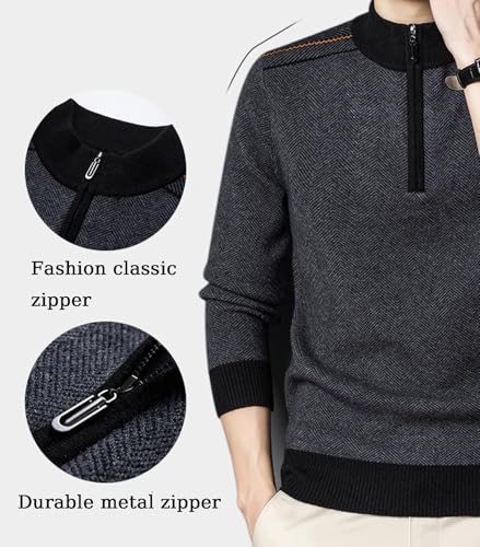 Mens Quarter Zip Pullover Sweater Wool Blend Mock Neck Long Sleeve Casual Knitted Sweaters3