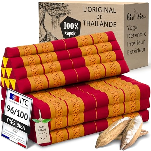 Livasia Coussin thaï 3 Blocs pour Couple XXL - 190x80x8cm - Coussin Triangulaire Matelas Pliable, Kapok Ultra Large, Coussin de Soutien Dorsal, Tapis thaï,...