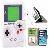 iPhone SE Case, UrSpeedtekLive iPhone 5s Wallet Case, Premium PU Leather Funny Case Flip Cover with Card Slots & Stand For iPhone SE (2016), iPhone 5/5S, Game boy Pattern
