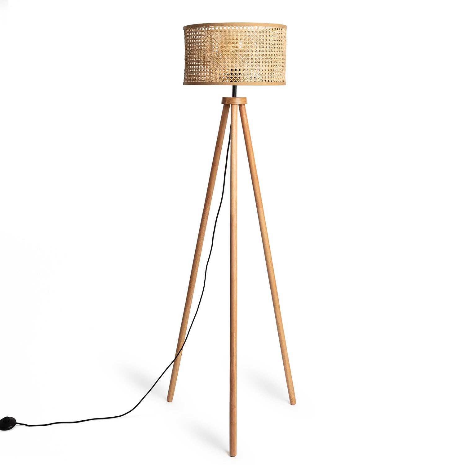 LEDKIA Lámpara de Pie Ratán y Madera Adirane Natural | CasquilloE27