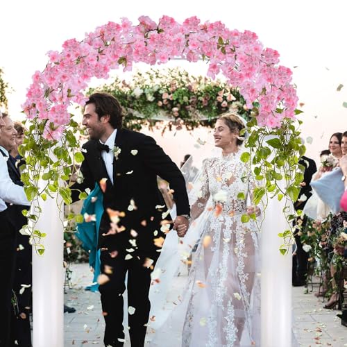 Image of Artificial Cherry Blossom Garland | Set of 2 String Hanging Vine | Faux Flowers for Home Garden Party Decor | Hanging Blossom Garland for Wedding Indoor Outdoor Decoration, Pink
