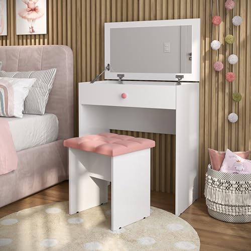 Penteadeira Camarim Com Espelho Escrivaninha Infantil Com Banqueta