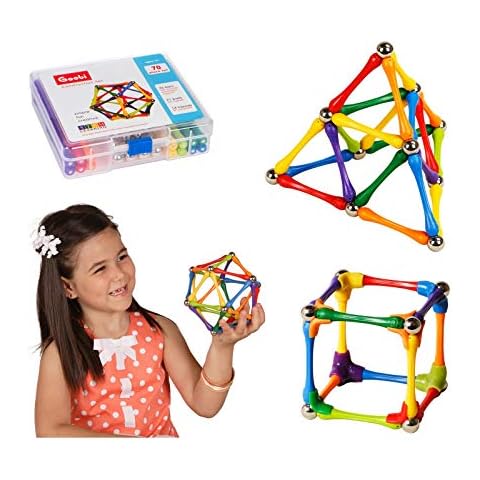 Goobi 70 Pcs Magnetic Building Sticks Blocks Toys Magnet Construction Set Tiles Toy Montessori STEM Educational Toys for Ages 3 4 5 6 7 8 Kids Boys Girls Adults with Storage Box and Instruction Guide Cover