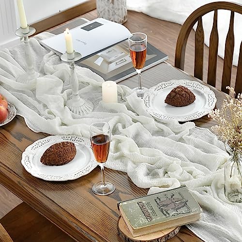 Artoid Mode Boho Milk White Gauze 3 Pieces Wedding Table Runner, 120 Inch Birthday Fabric Kitchen Dining Holiday Table Decor for Home Party Indoor by Artoid Mode - Used condition - Image 4