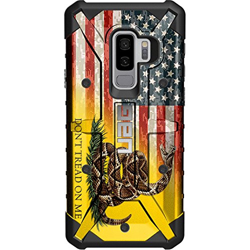 Limited Edition - Customized Designs by Ego Tactical Over a UAG Urban Armor Gear Case for Samsung Galaxy S9 Plus (Larger 6.2")- Don't Tread on Me Flag on US Camo Flag