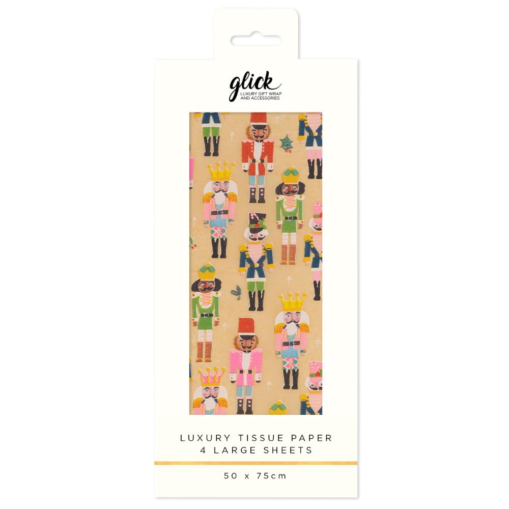 Glick Christmas Tissue Paper for Gift Wrapping, Nutcracker Kraft, Four Sheets, 50 x 75 cm When Opened, Multi-Coloured