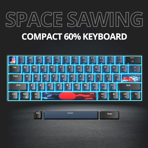 Image of Protable 60% Percent Gaming Keyboard Mechanical, Mini Compact Ice-Blue LED Backlit 61 Keys Wired Office Keyboard with Red Switch for Mac /Win /PS4 /PS5（Black /Red Switch）