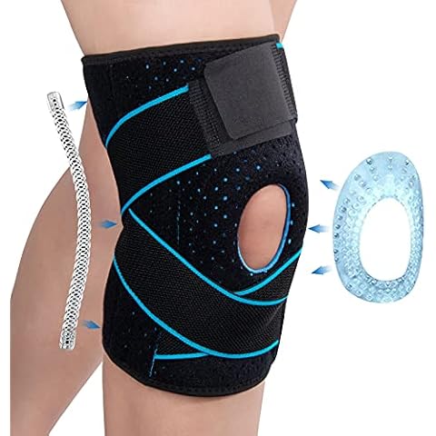 Knee Brace Support with Side Stabilizers, MgicQCraft Open-Patella Gel Pad Knee Brace for Arthritis, Joint Pain, Adjustable Compression Knee Sleeves for Sport, Walking, Running, Cycling Cover