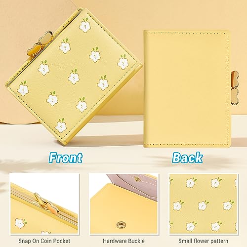 YINHEXI Wallet for Women, Flower Womens Wallet Card Holder, Small Trifold RFID Blocking Purse, Cute Small Leather Pocket Wallet for Women, Girls, Ladies (Cream Yellow)4