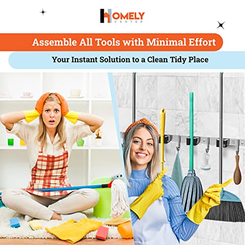 EXTENDED Mop Broom Holder Wall Mount, Stainless Steel Broom Hanger Wall Mount, Non Slip Broom Mop Holder Wall Mounted, Heavy Duty Mop Broom Organizer, Hanging Broom Hook Self Adhesive